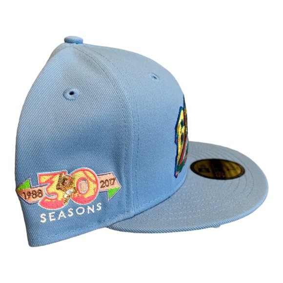 New Era Buffalo Bisons Sliding Buster 59FIFTY Fitted Hat Cap Sky Blue MiLB - Picture 5 of 7
